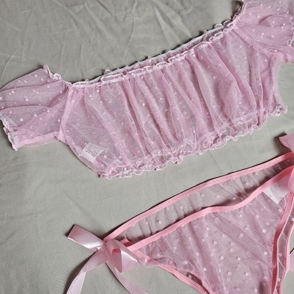 New Coquette Polka-dot Babydoll Lingerie Set M - Picture 5 of 8